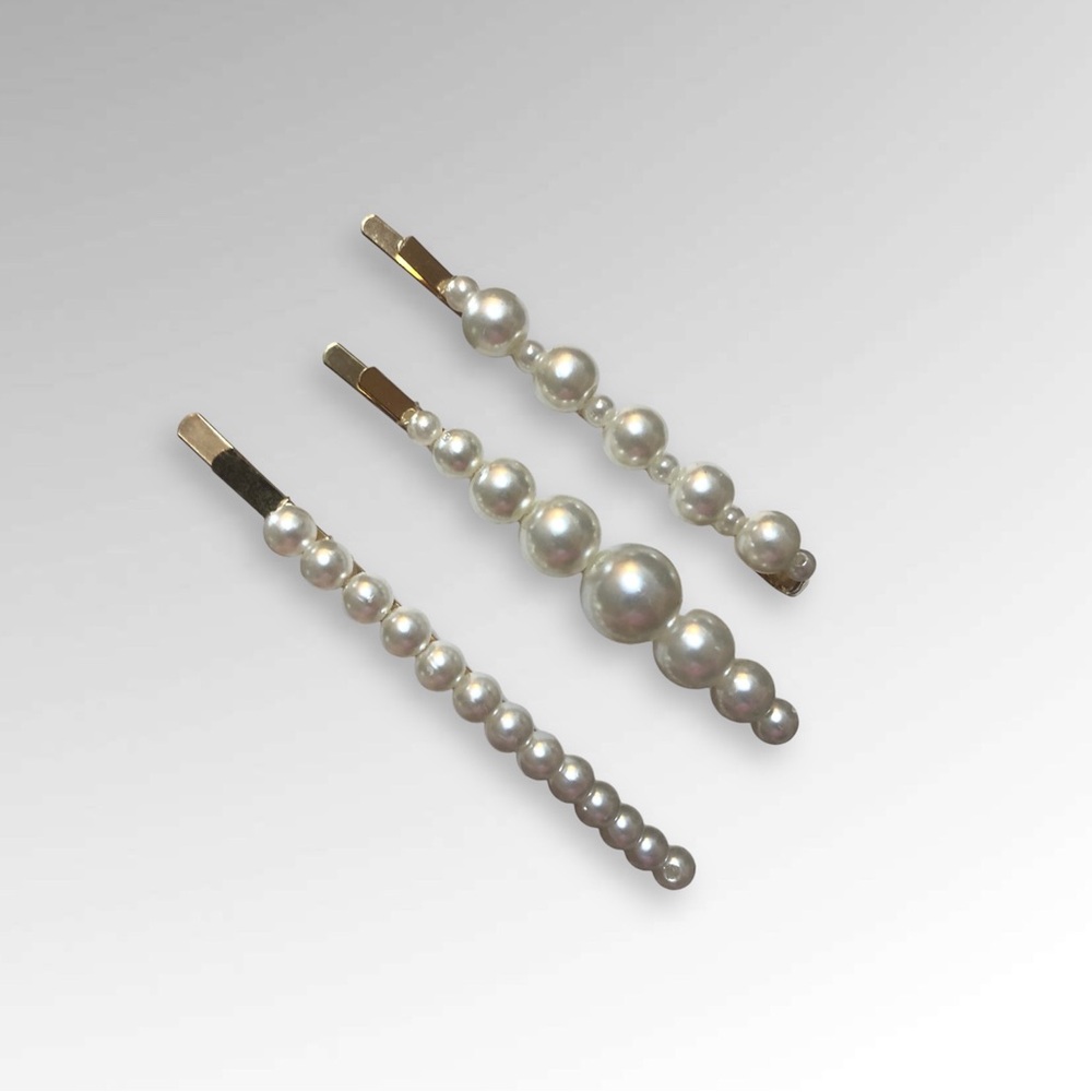 Set of 3 Assorted Faux Pearl Barrettes Hair Clips